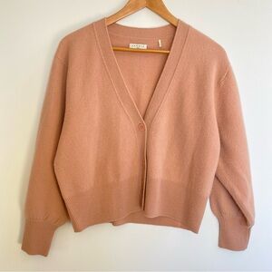 Sandro Paris 100% Wool Puff Sleeve 3 Button Deep V-Neck Cardigan Pink